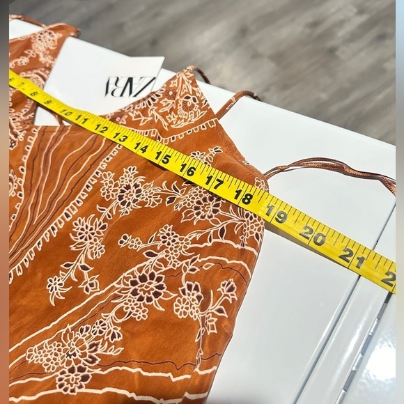 NWT ZARA Printed Boho Camisole Flowy Top in Brown & White Sz L - Picture 9 of 10
